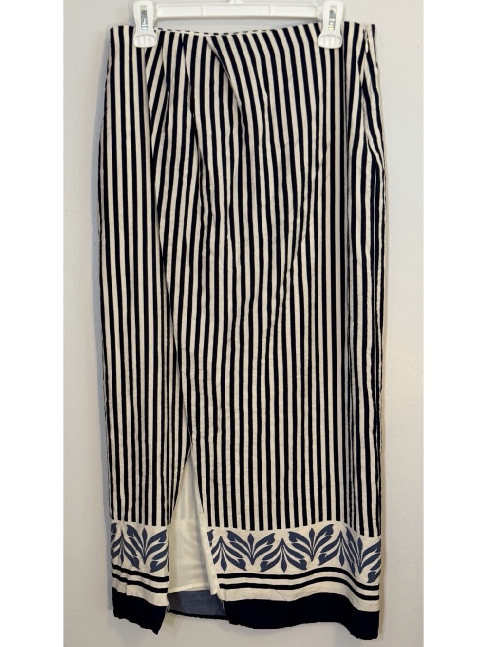 Abercrombie Fitch Striped Maxi Skirt Wrap Scarf Side Slit Blue Ivory Coastal S